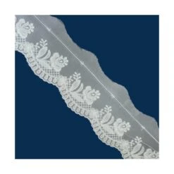 Tira Bordada De Organza En Crudo Floral 55mm