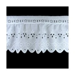 Tira Bordada Fruncida 10,5cm Con Pasacintas Blanco. Floral