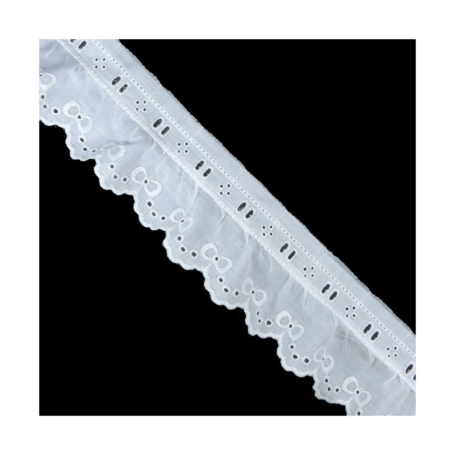 Tira Bordada Fruncida 4,5cm Con Pasacintas Blanco. Lacitos 3 Tira Bordada Fruncida 4,5cm Con Pasacintas Blanco. Lacitos