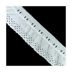 Tira Bordada Fruncida 5,5cm Con Pasacintas Blanco. 4 Agujeros