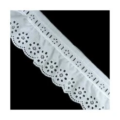 Tira Bordada Fruncida 6cm Con Pasacintas Blanco. Margaritas