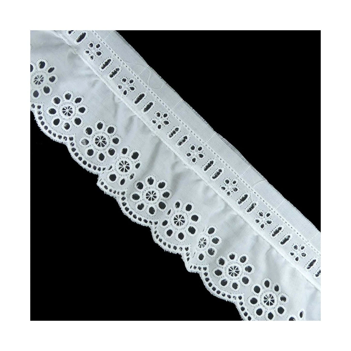 Tira Bordada Fruncida 6cm Con Pasacintas Blanco. Margaritas 3 Tira Bordada Fruncida 6cm Con Pasacintas Blanco. Margaritas