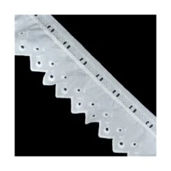 Tira Bordada Fruncida 6cm Con Pasacintas Blanco. Picos Y Semillas