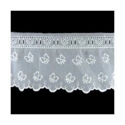 Tira Bordada Fruncida 9cm Con Pasacintas Blanco. Muselina