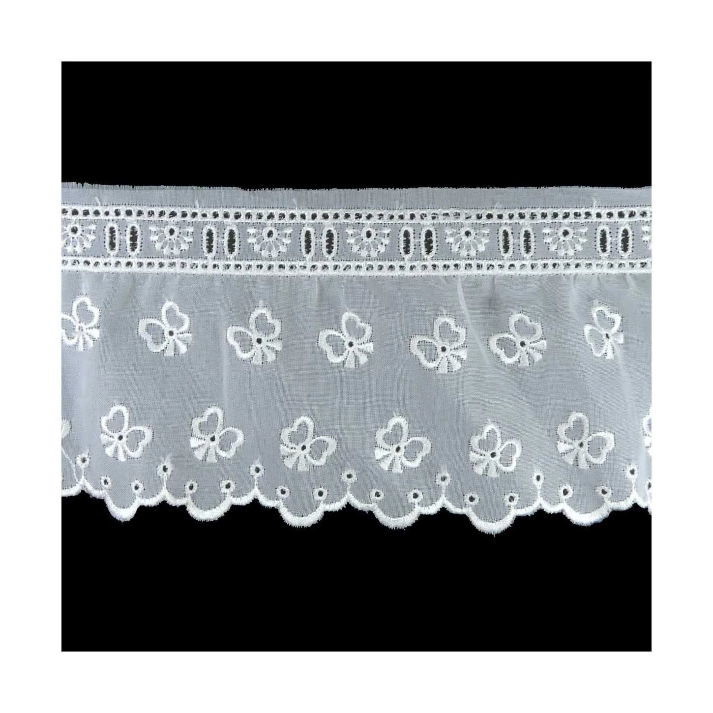 Tira Bordada Fruncida 9cm Con Pasacintas Blanco. Muselina 3 Tira Bordada Fruncida 9cm Con Pasacintas Blanco. Muselina