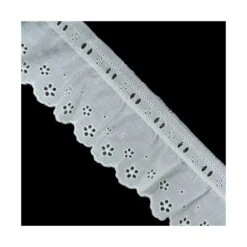 Tira Bordada Fruncida Blanco 6cm. Flores