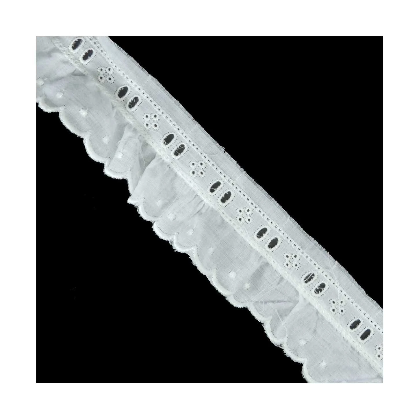 Tira Bordada Fruncida Con Pasacintas Blanco 35mm. Minibodoques 3 Tira Bordada Fruncida Con Pasacintas Blanco 35mm. Minibodoques