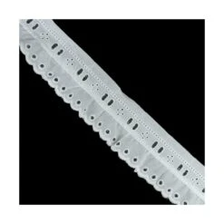 Tira Bordada Fruncida Con Pasacintas Blanco 3cm. Miniperforaciones