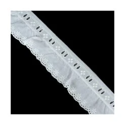 Tira Bordada Fruncida Con Pasacintas Blanco 4cm. Festón Floral