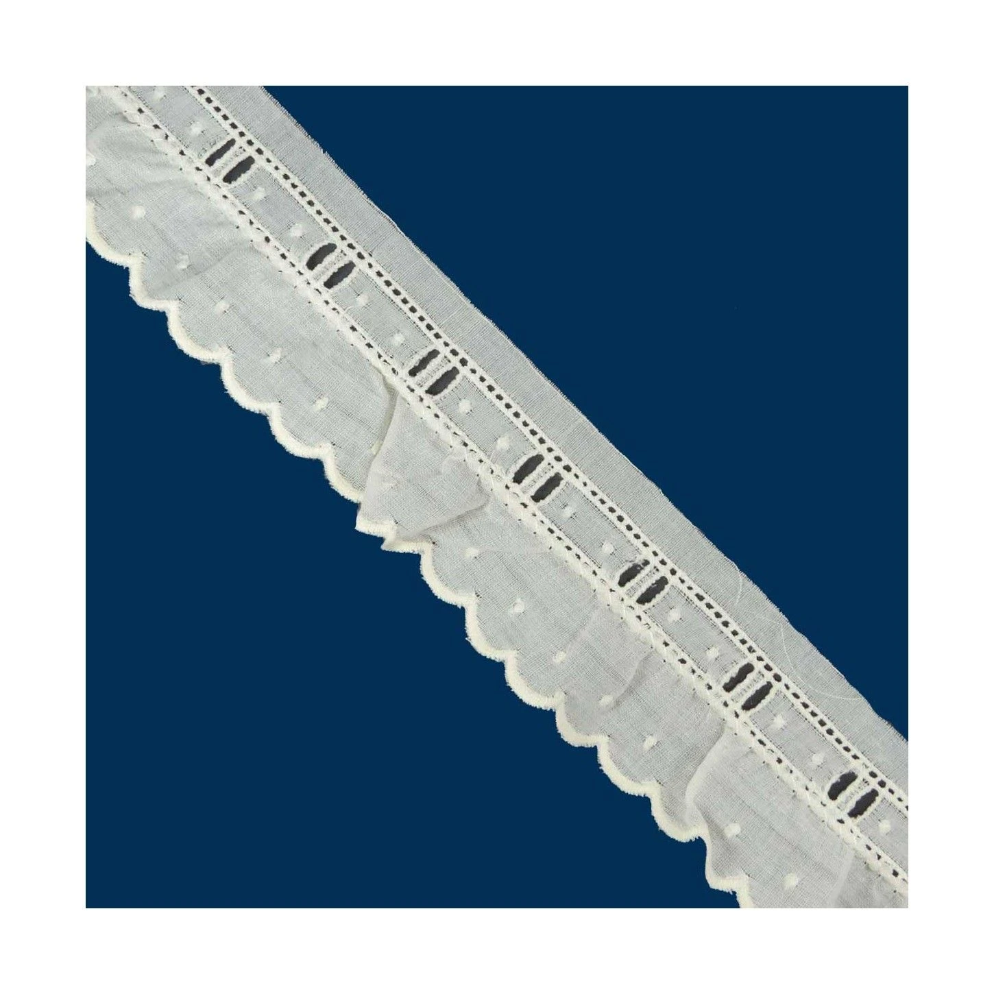 Tira Bordada Fruncida Con Pasacintas Crudo 35mm. Minibodoques 3 Tira Bordada Fruncida Con Pasacintas Crudo 35mm. Minibodoques