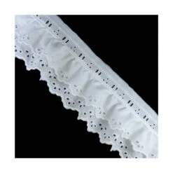 Tira Bordada Fruncida Doble Blanco 6cm. 3 Pétalos