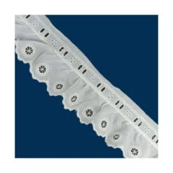 Tira Bordada Fruncida Con Pasacintas Beige 5cm. Ruedas