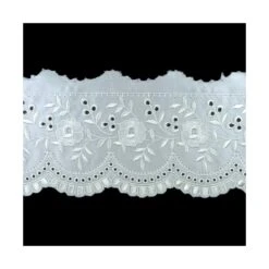 Tira Bordada Raso Blanco Flores 95mm