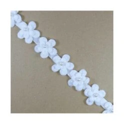 Tira De Flores De Algodón Con Perla 25mm