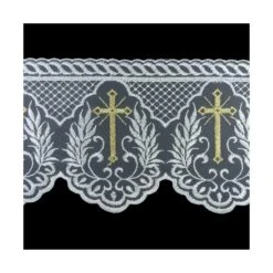 Tul Bordado Blanco Con Cruz Dorado 12cm